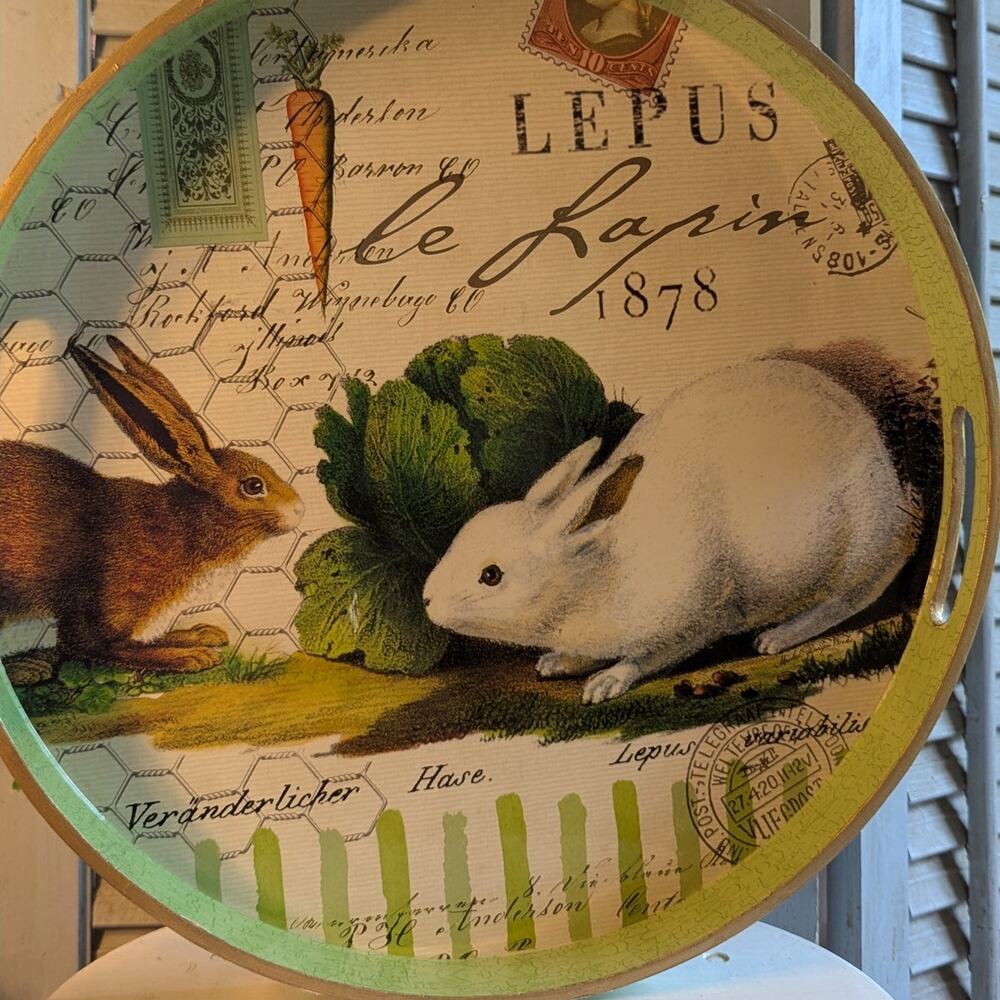 Decoupage Bunnies serving tray from Michel Design Works